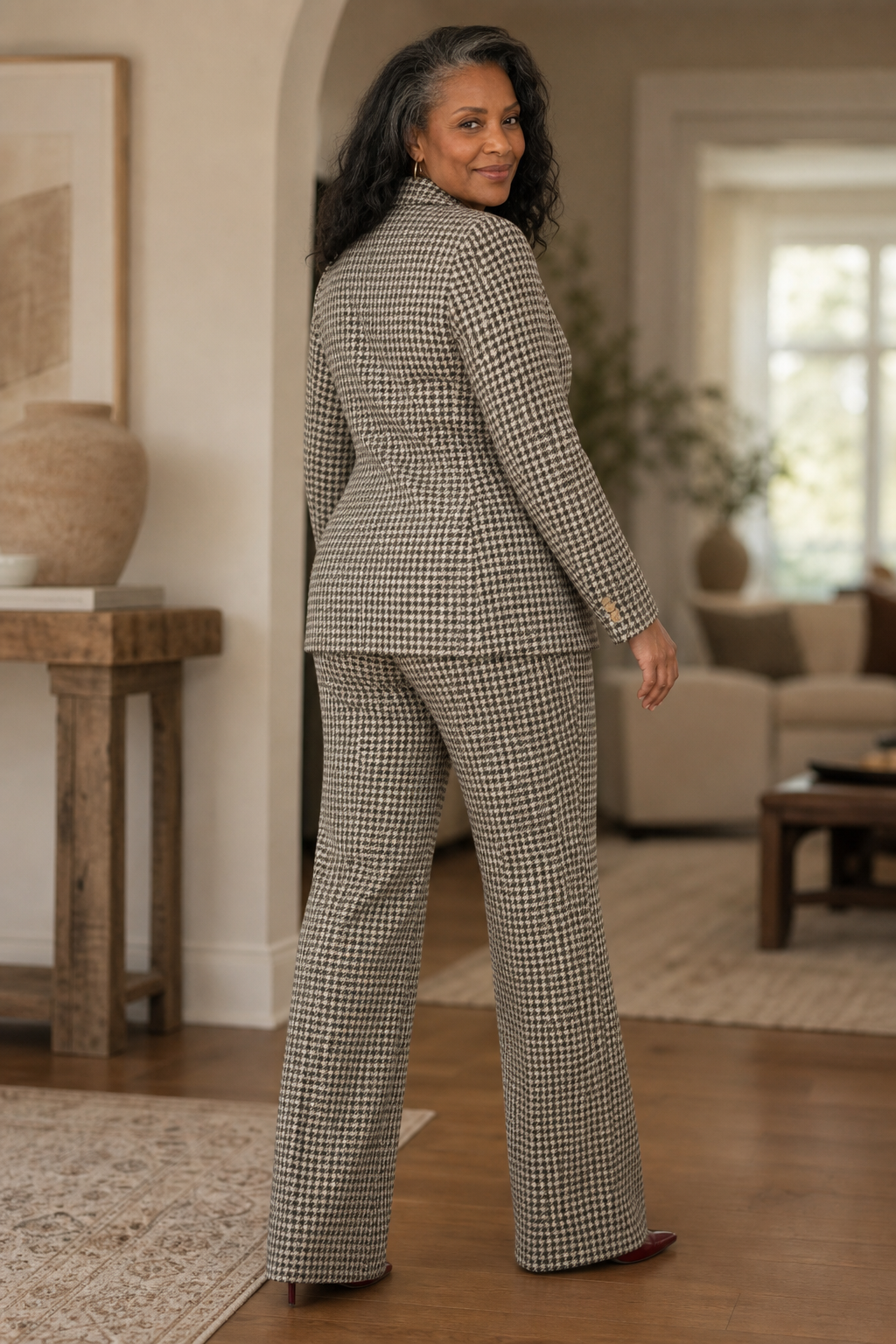 Composure – Plaid Double-Breasted Blazer &amp; Wide-Leg Pants Set