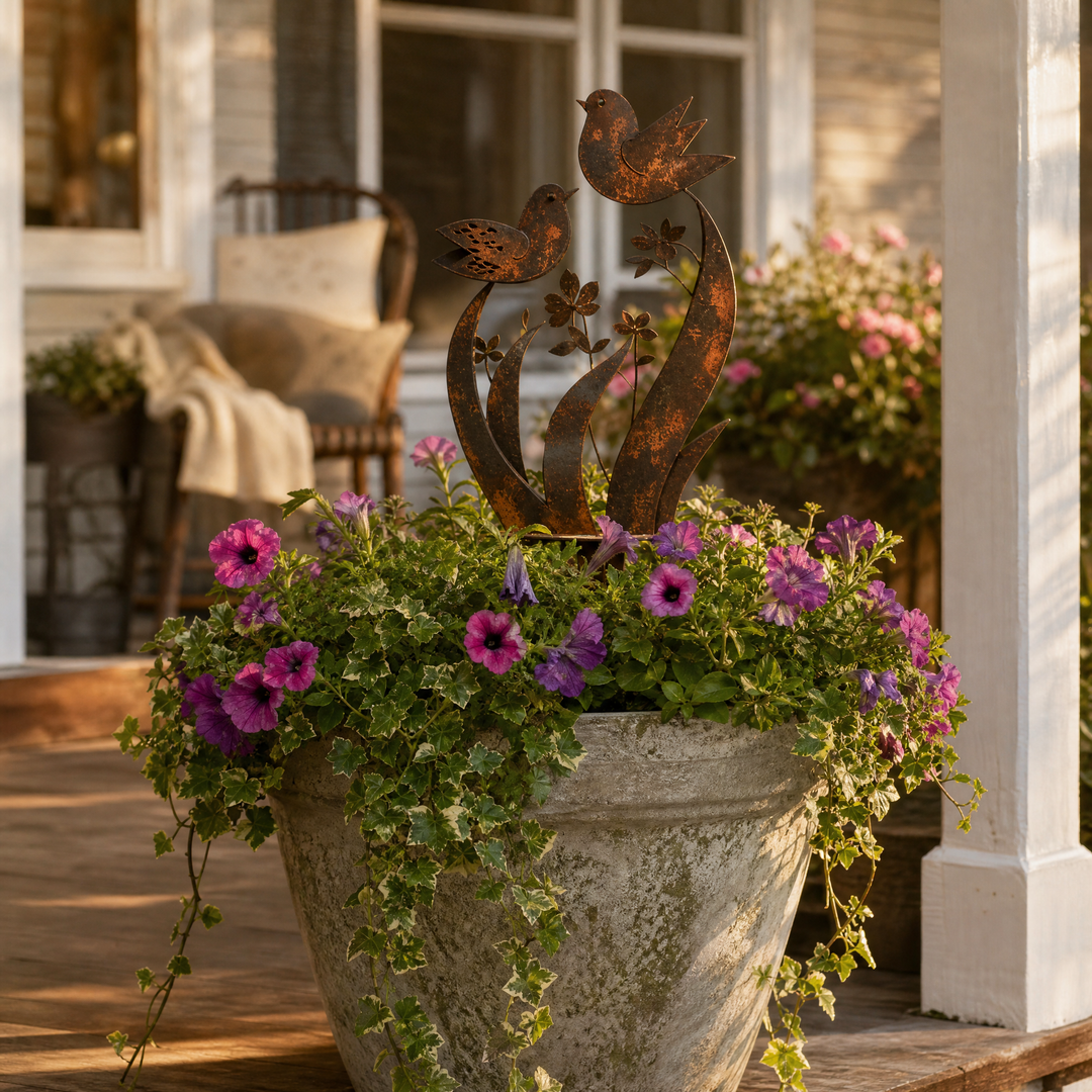 Lark &amp; Iron – Rustic Bird &amp; Wildflower Garden Stake
