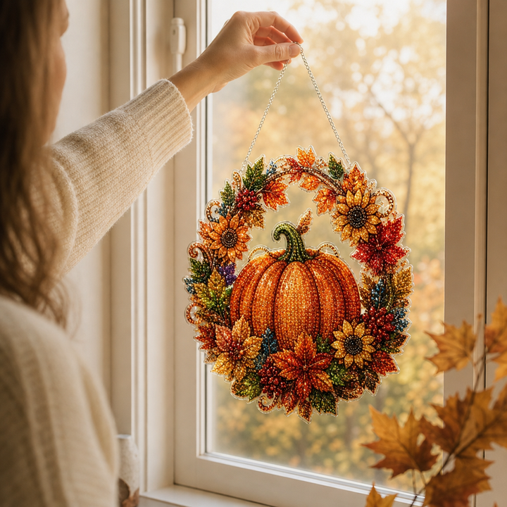 Glimmerwreath – Pumpkin &amp; Floral Diamond Painting Wreath Kit