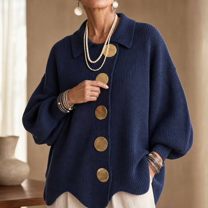 Scalloped Hem Chunky Collared Cardigan