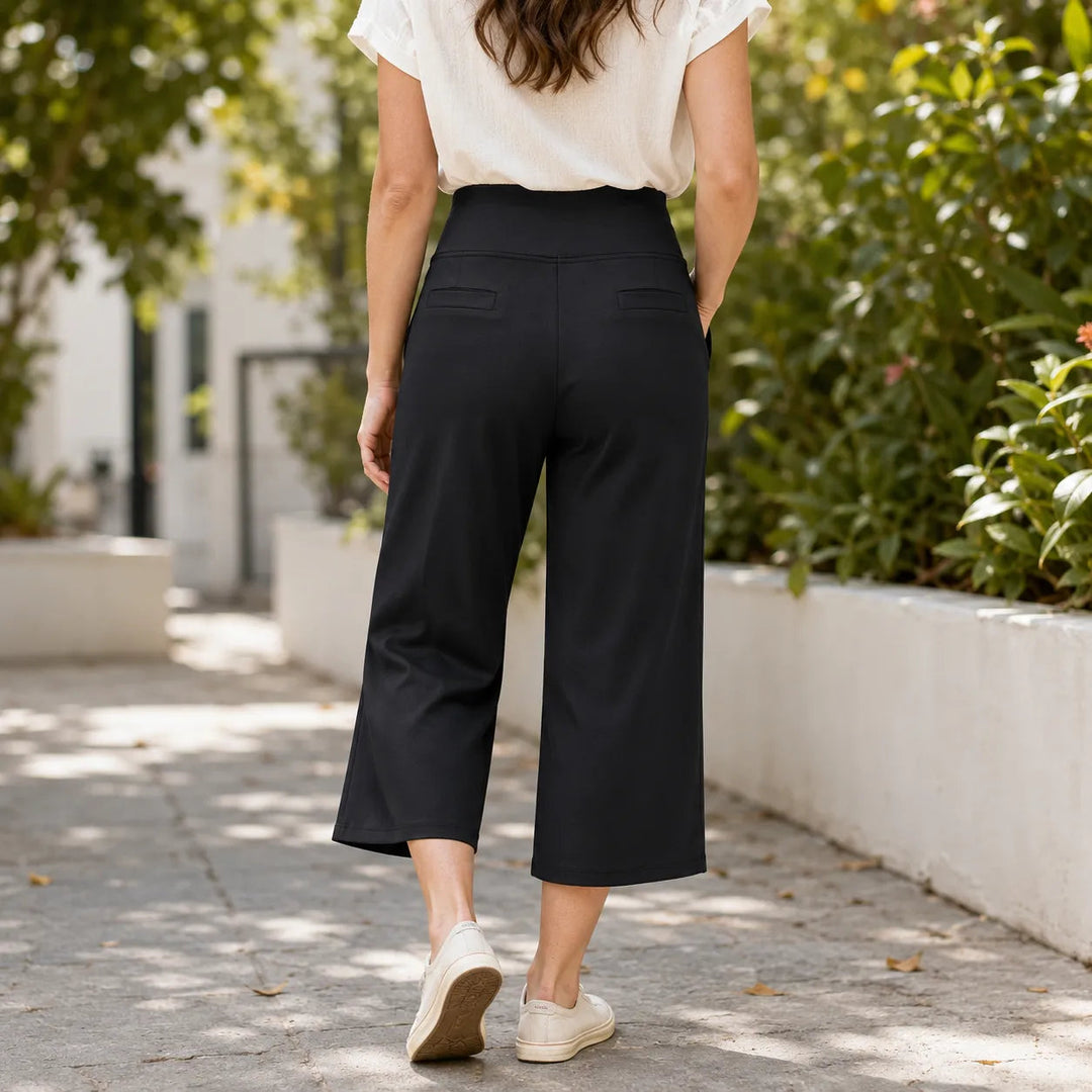 Velessa – High Waisted Wide Leg Cropped Pants with Pockets