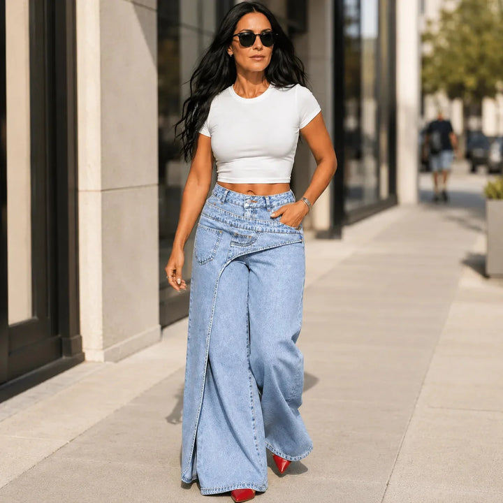 Vellara – Asymmetric Wrap Waist Wide Leg Jeans