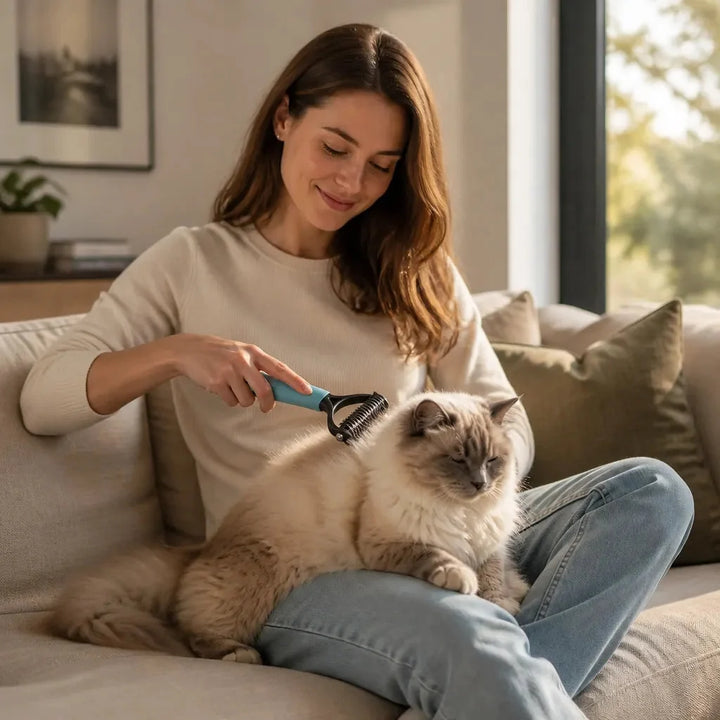 Furlyn – Double sided pet grooming rake for shedding and mats