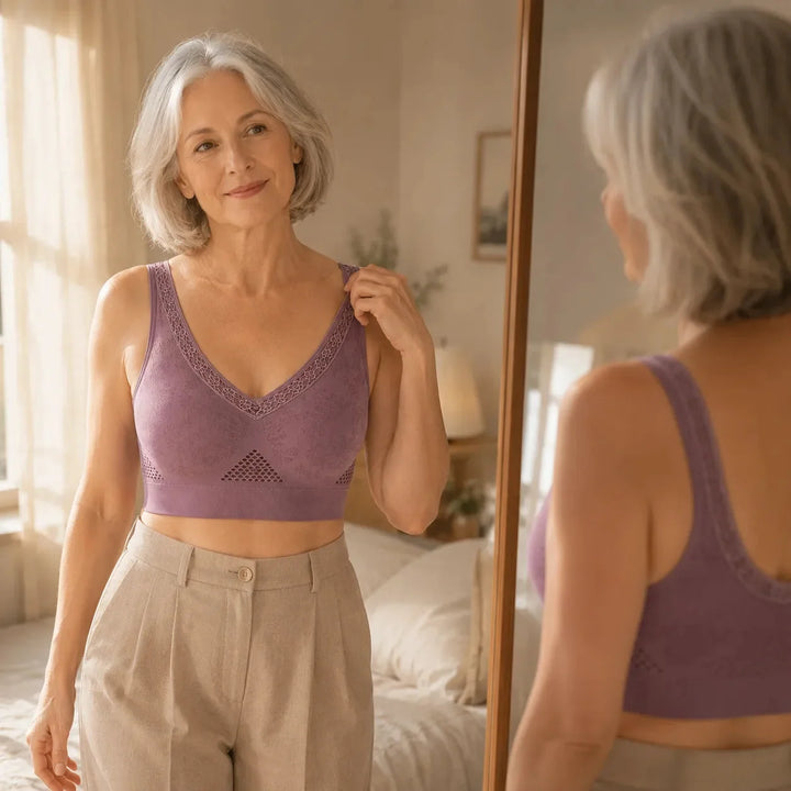 Aluvelle – Wireless Lift Bra with Breathable Mesh &amp; Lace V-Neck