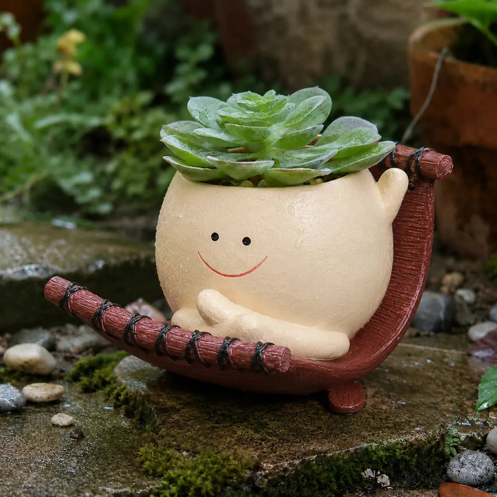 Pippin – Smiley Face Planter Pot with Rocking Chair, Swing &amp; Hammock Designs