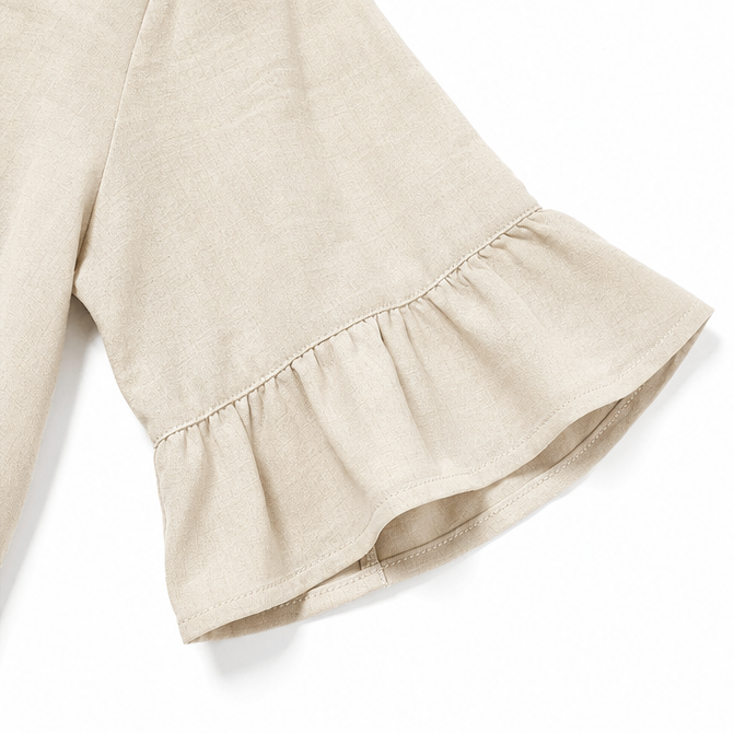 Lunavia – Linen-Look 2-Piece Set, Ruffle-Cuff Top &amp; Wide-Leg Trousers, Women&