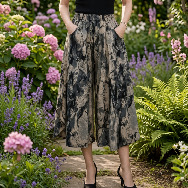 Florenza – Wide-Leg Flowy Summer Capri Pants with Elastic Waist &amp; Pockets
