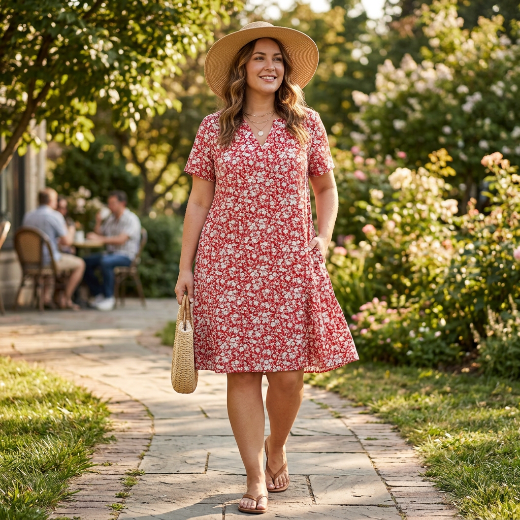 Veluna – V-Neck Floral Dress with Pockets