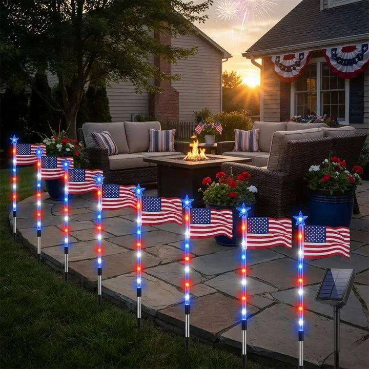 Stargrove – Solar American Flag Light Stakes, 8-Piece Set for 4th of July Walkway &amp; Yard Decor