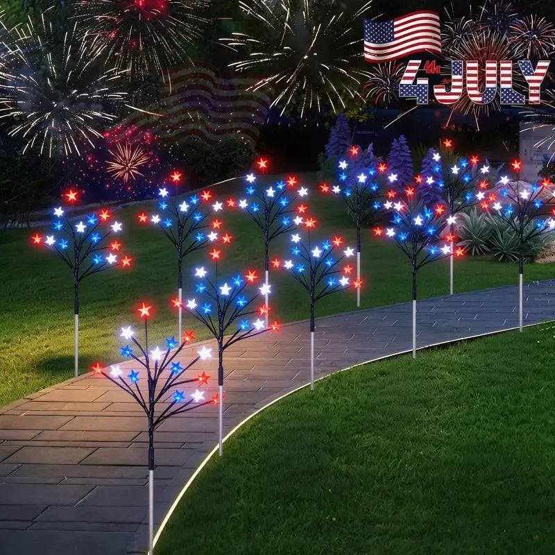 Stargrove – Solar American Flag Light Stakes, 8-Piece Set for 4th of July Walkway &amp; Yard Decor