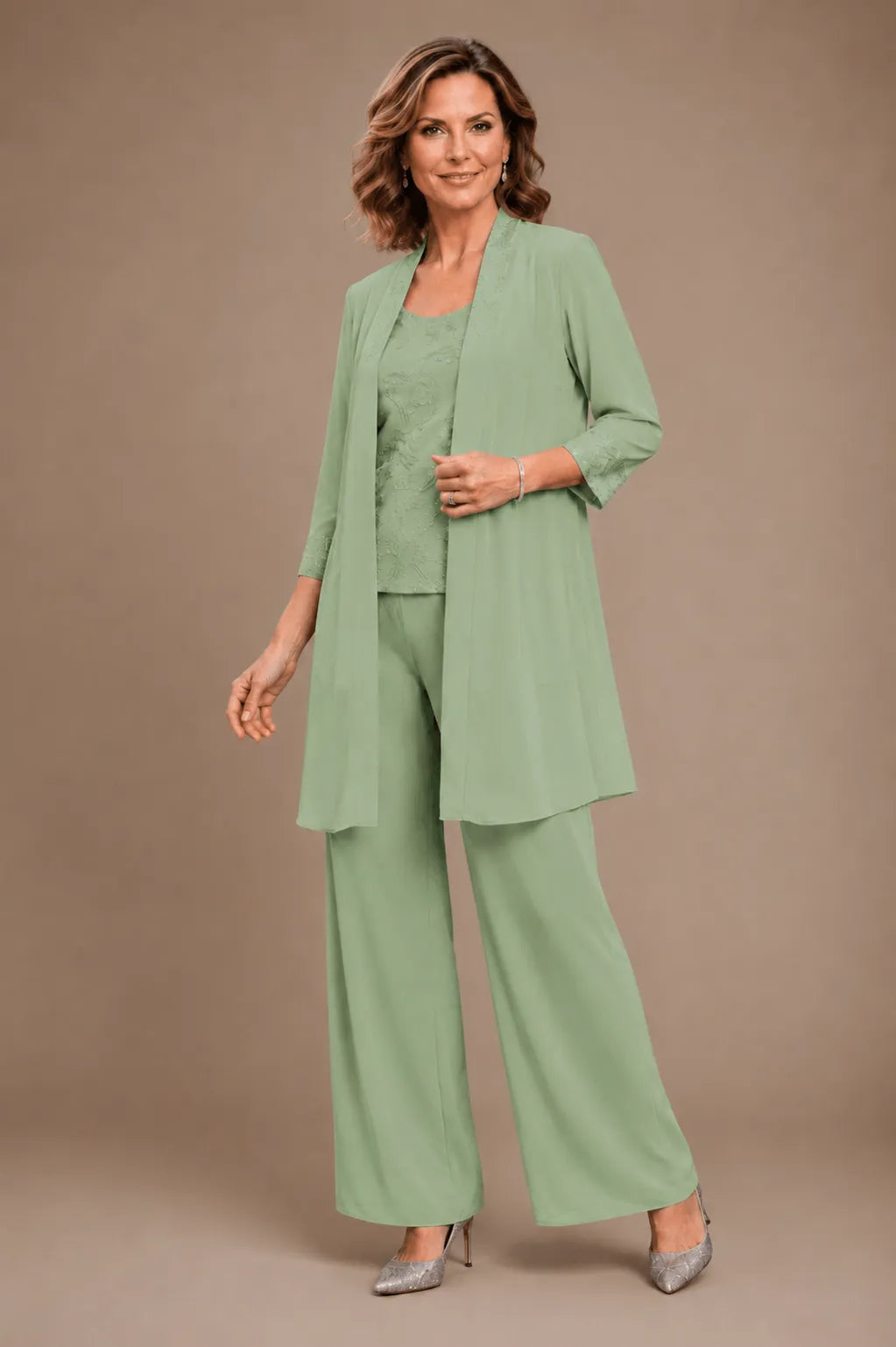 Ensemble de pantalon trois pièces brodé Evelyn