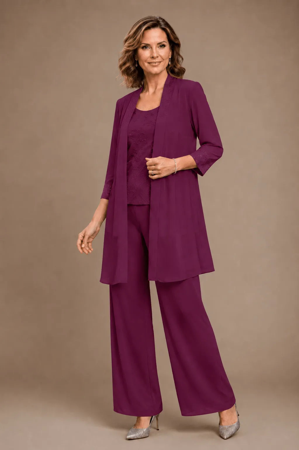 Ensemble de pantalon trois pièces brodé Evelyn