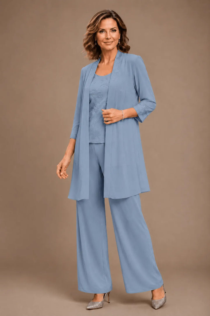 Ensemble de pantalon trois pièces brodé Evelyn