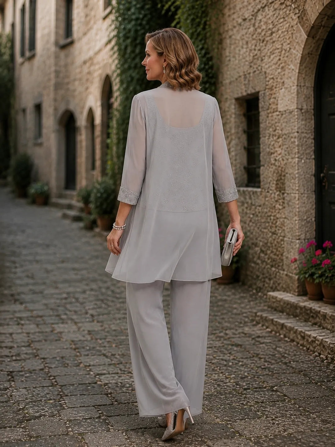 Ensemble de pantalon trois pièces brodé Evelyn