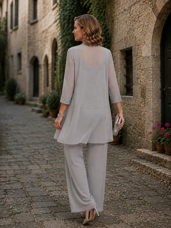 Ensemble de pantalon trois pièces brodé Evelyn