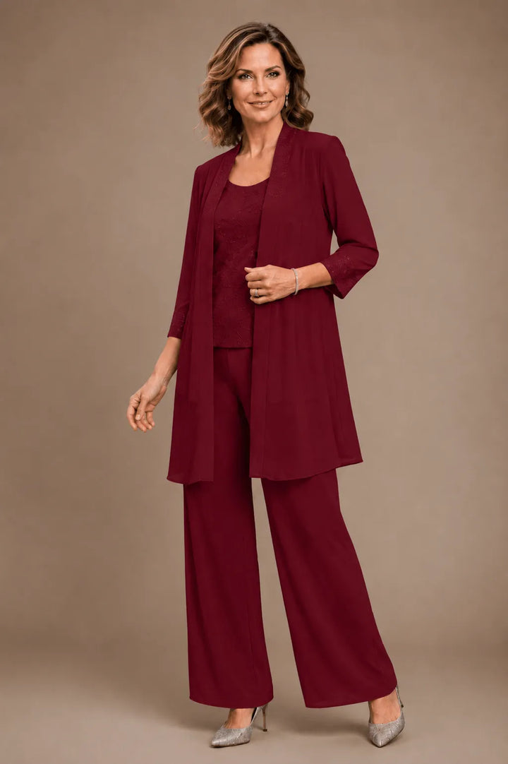 Ensemble de pantalon trois pièces brodé Evelyn