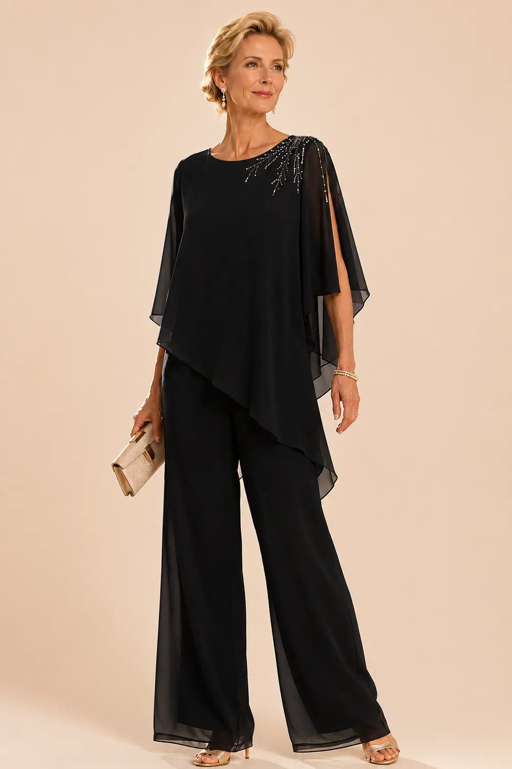 Pantalon de cérémonie en mousseline orné pour la mère de la mariée