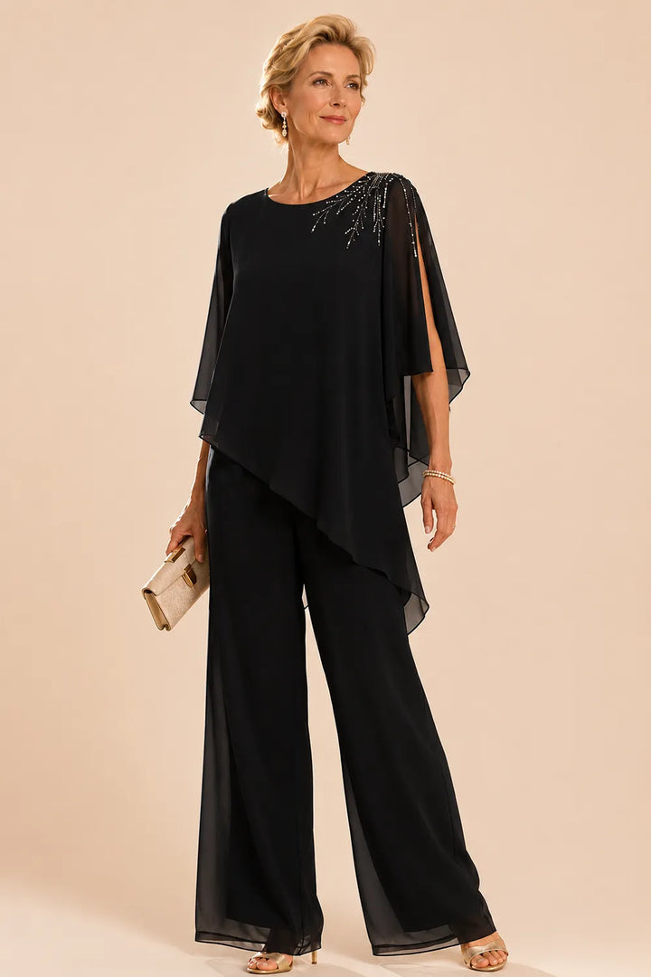 Pantalon de cérémonie en mousseline orné pour la mère de la mariée