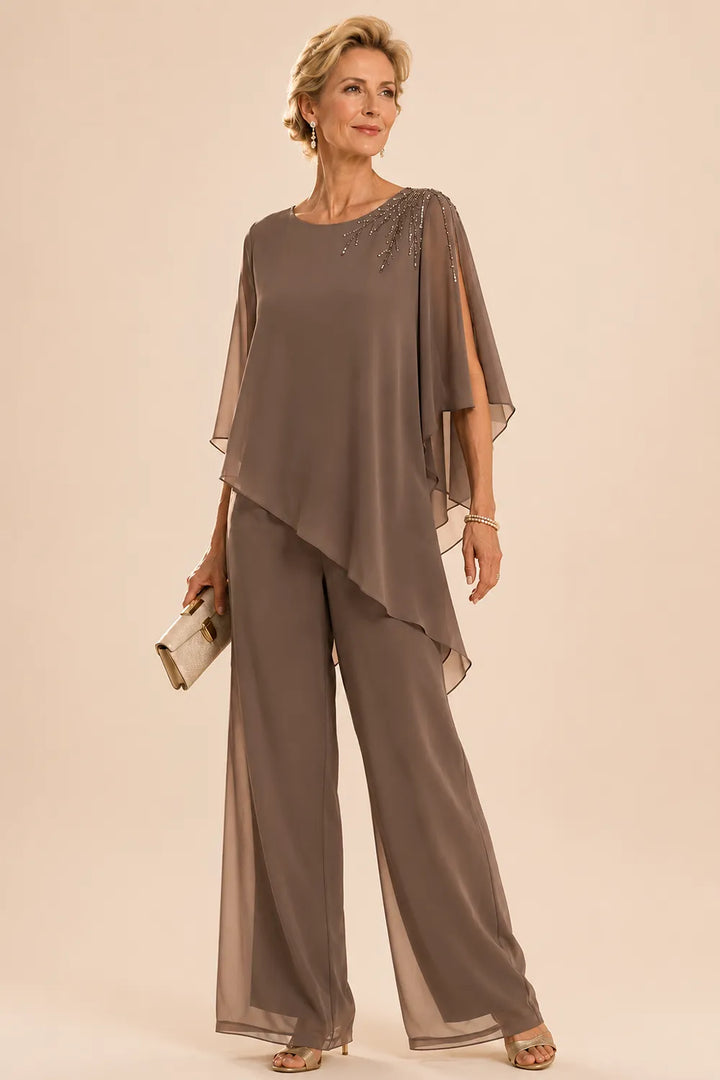 Pantalon de cérémonie en mousseline orné pour la mère de la mariée