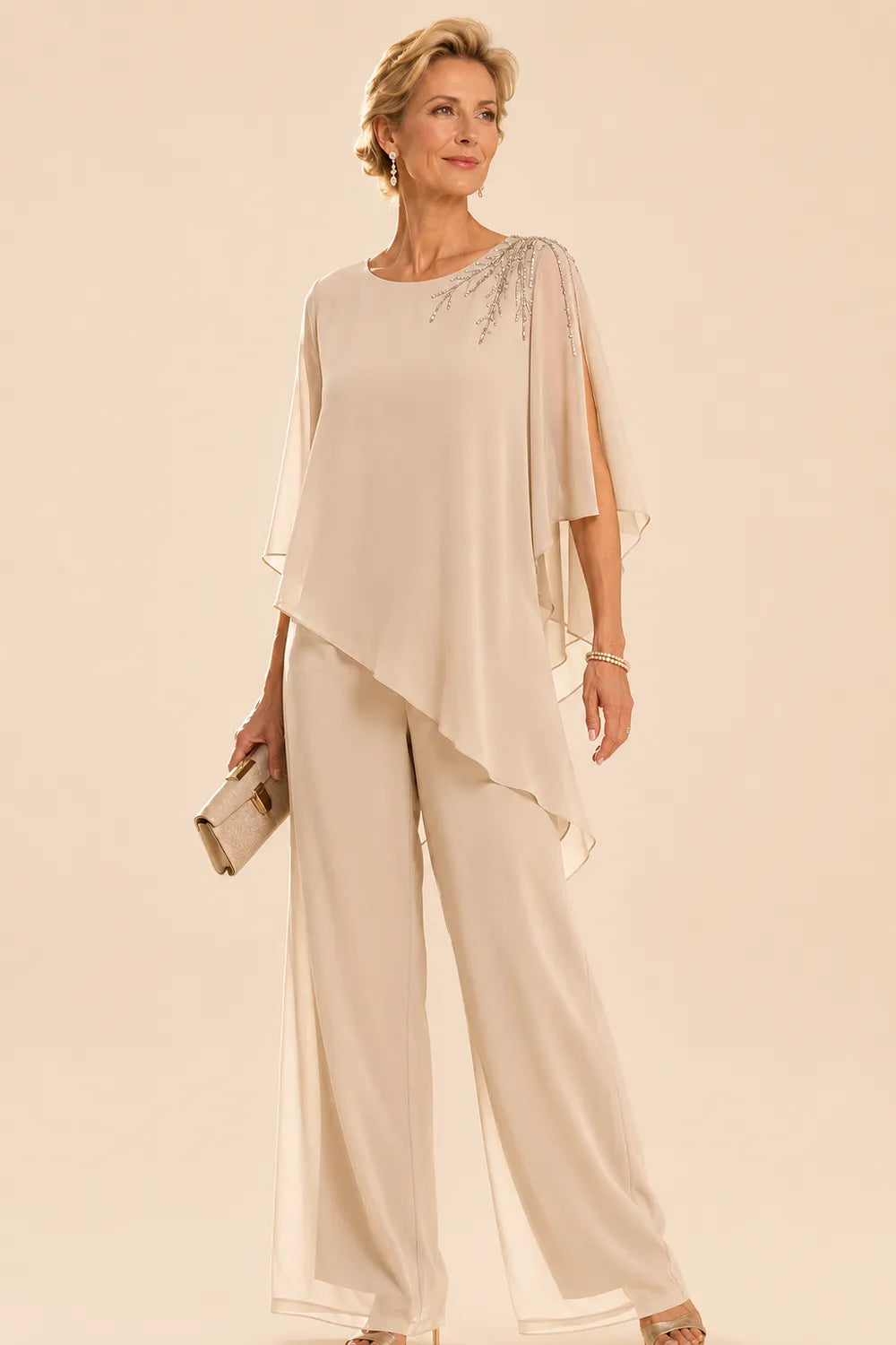 Pantalon de cérémonie en mousseline orné pour la mère de la mariée