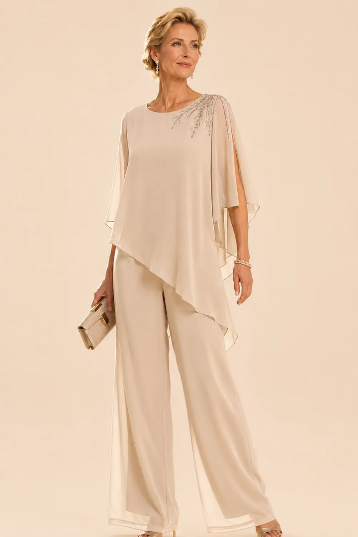 Pantalon de cérémonie en mousseline orné pour la mère de la mariée