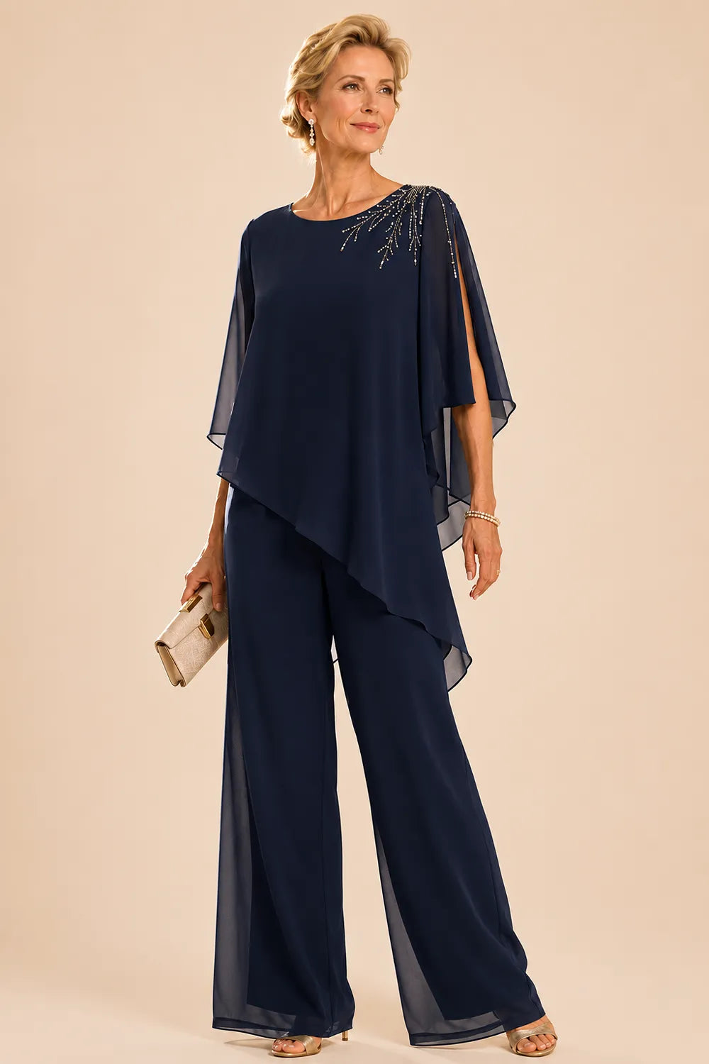 Pantalon de cérémonie en mousseline orné pour la mère de la mariée