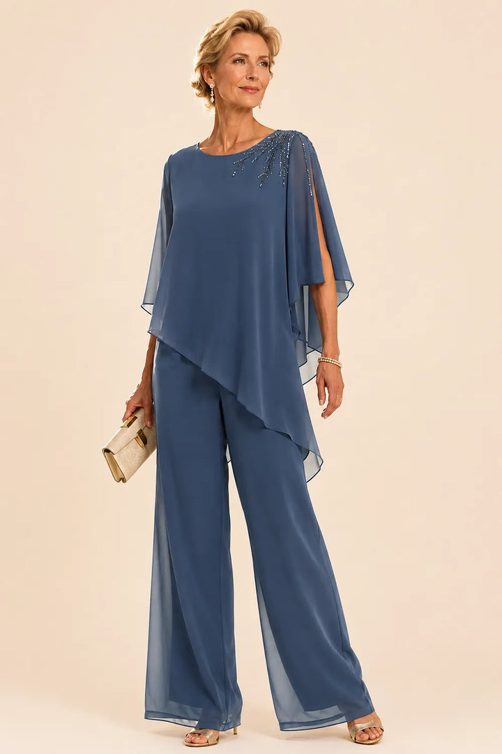 Pantalon de cérémonie en mousseline orné pour la mère de la mariée