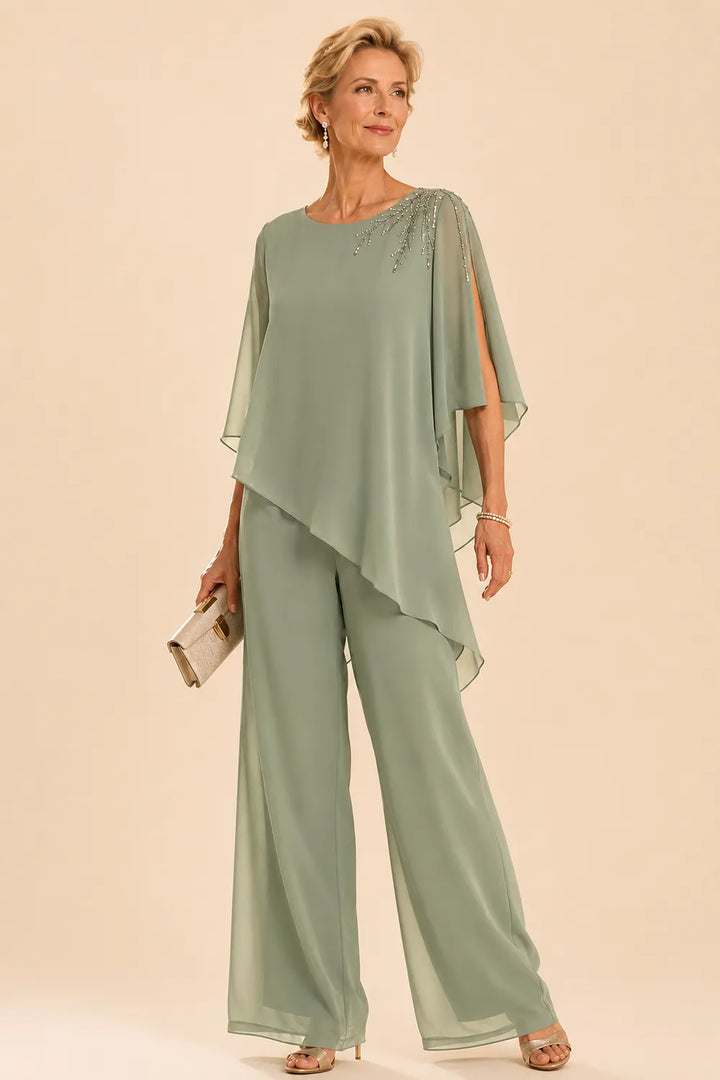 Pantalon de cérémonie en mousseline orné pour la mère de la mariée