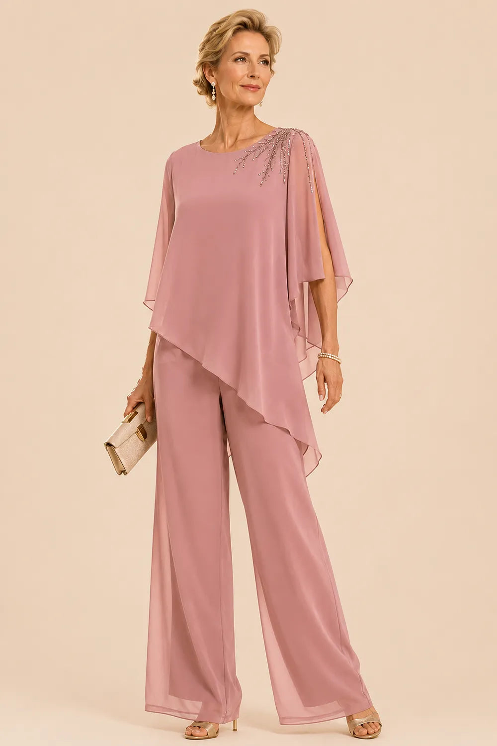 Pantalon de cérémonie en mousseline orné pour la mère de la mariée