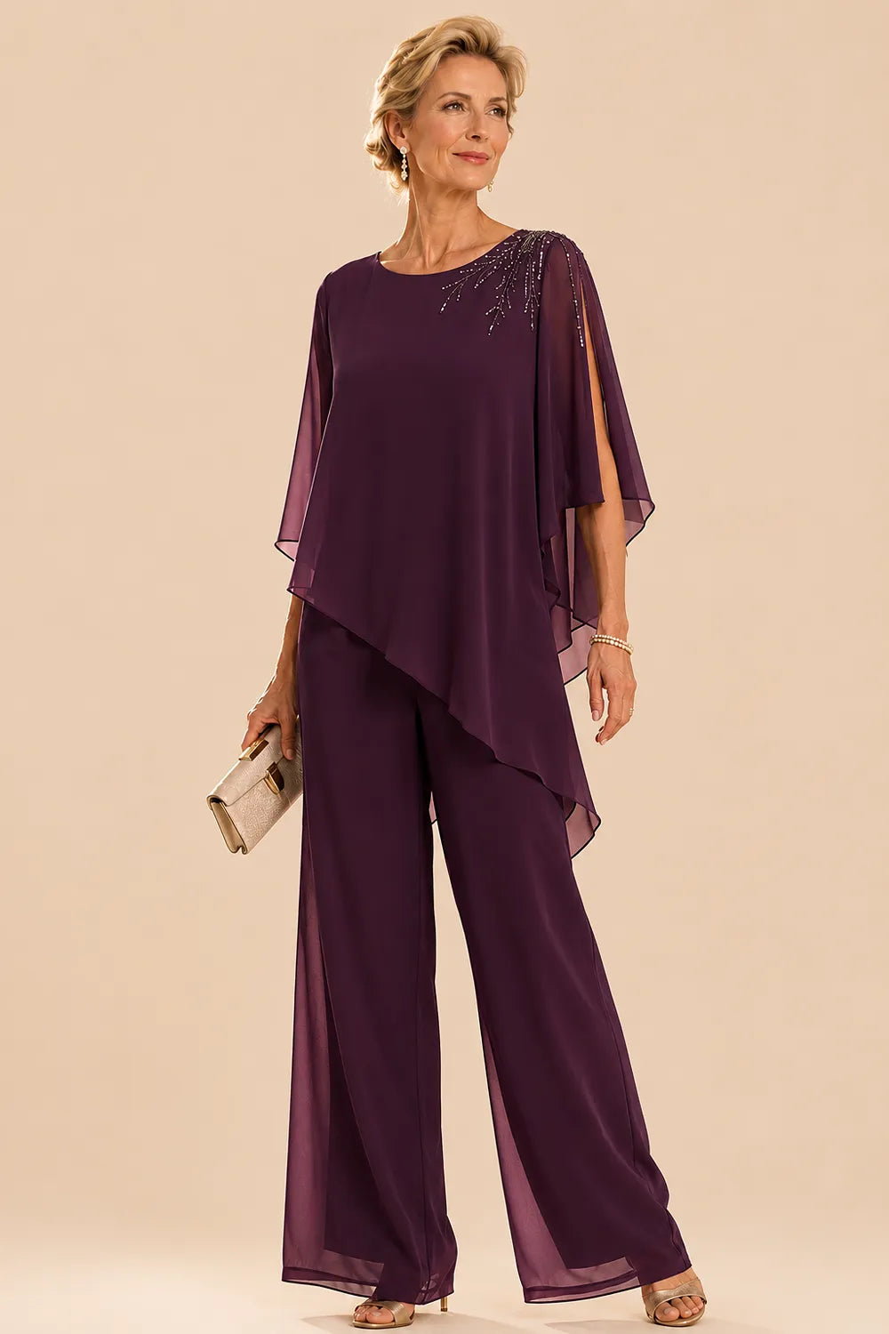 Pantalon de cérémonie en mousseline orné pour la mère de la mariée