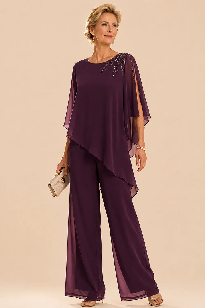 Pantalon de cérémonie en mousseline orné pour la mère de la mariée