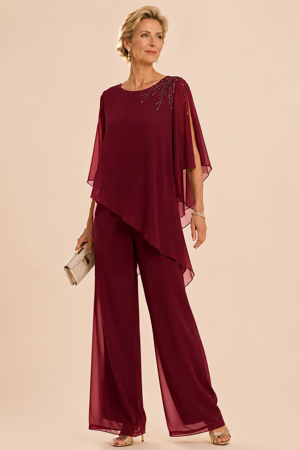Pantalon de cérémonie en mousseline orné pour la mère de la mariée