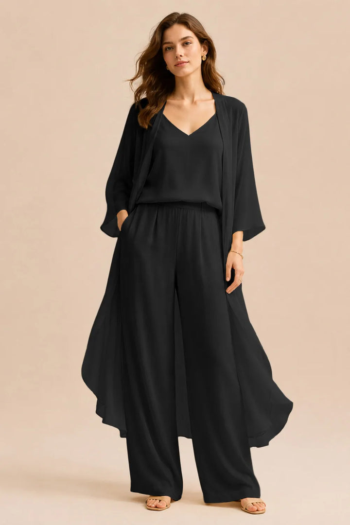 Ensemble raffiné caraco et pantalon avec veste en mousseline