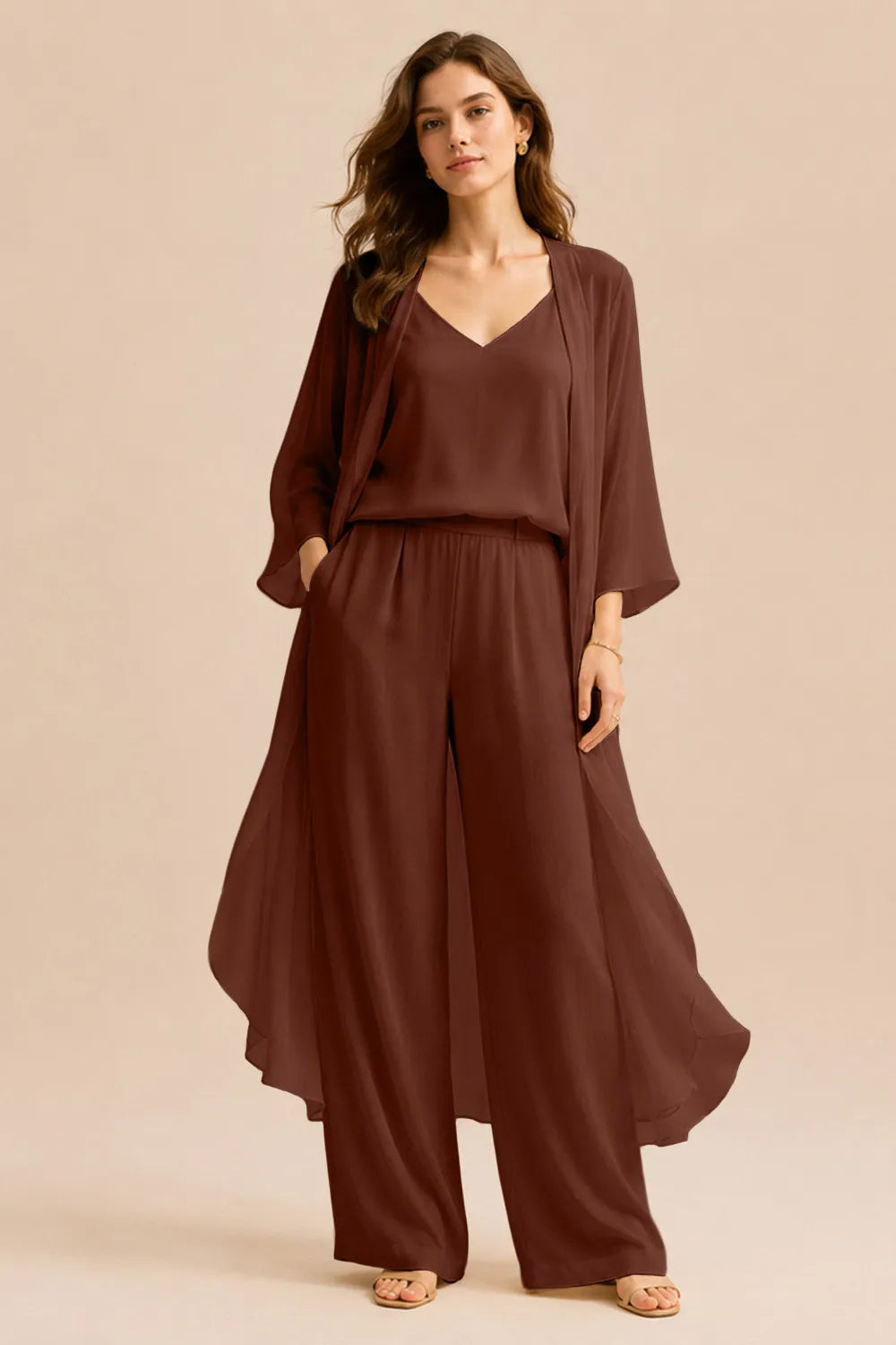 Ensemble raffiné caraco et pantalon avec veste en mousseline