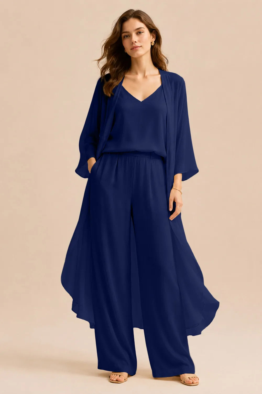 Ensemble raffiné caraco et pantalon avec veste en mousseline