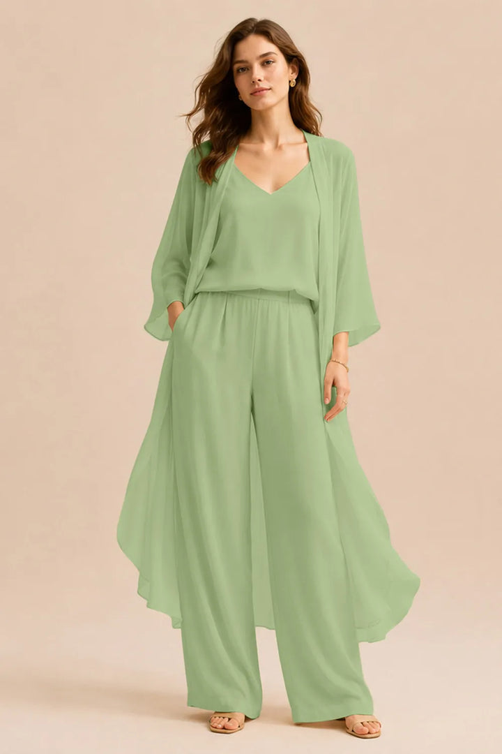 Ensemble raffiné caraco et pantalon avec veste en mousseline
