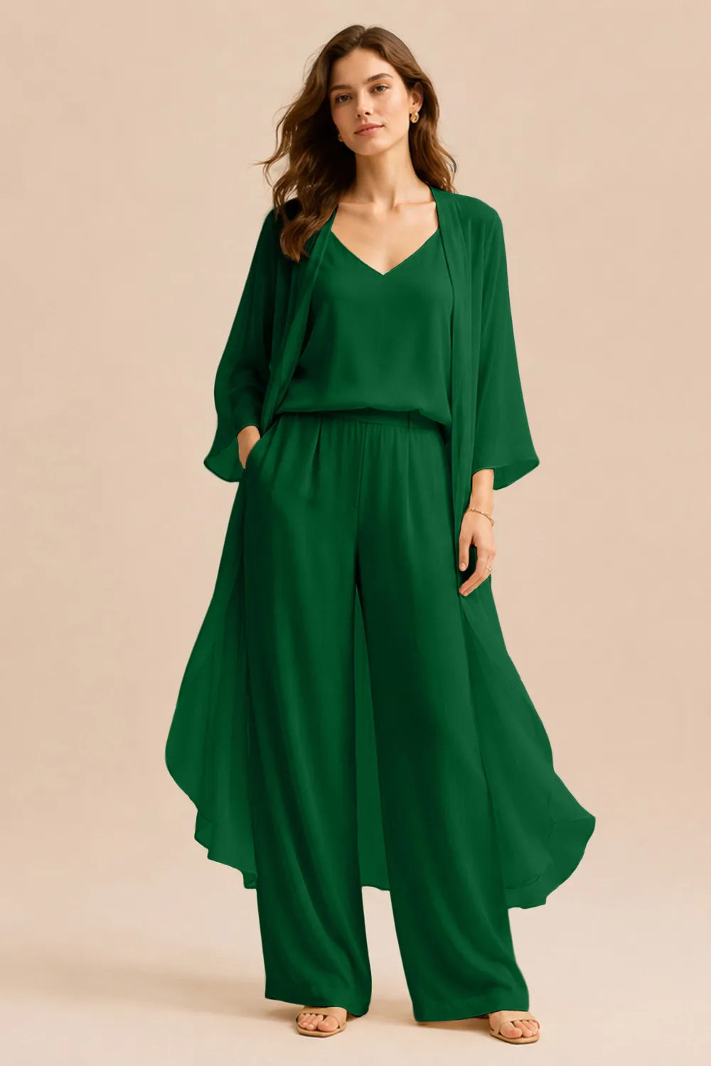 Ensemble raffiné caraco et pantalon avec veste en mousseline