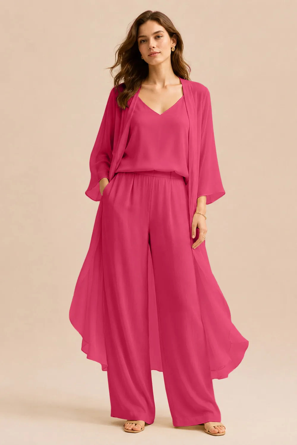 Ensemble raffiné caraco et pantalon avec veste en mousseline