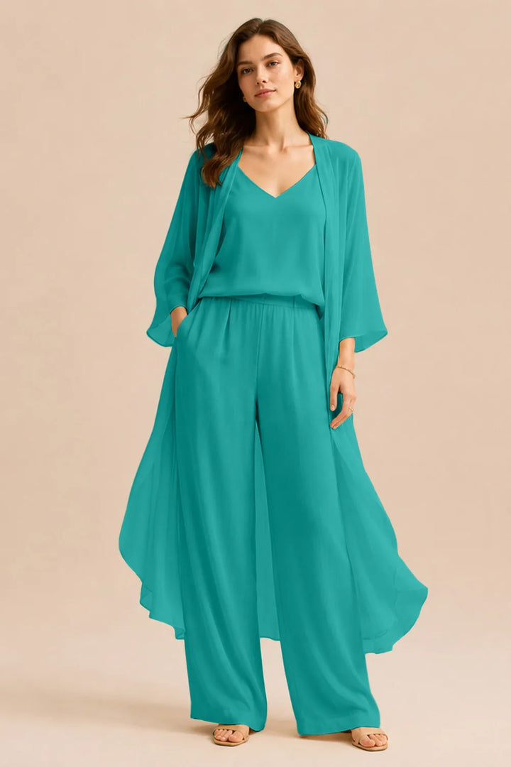 Ensemble raffiné caraco et pantalon avec veste en mousseline