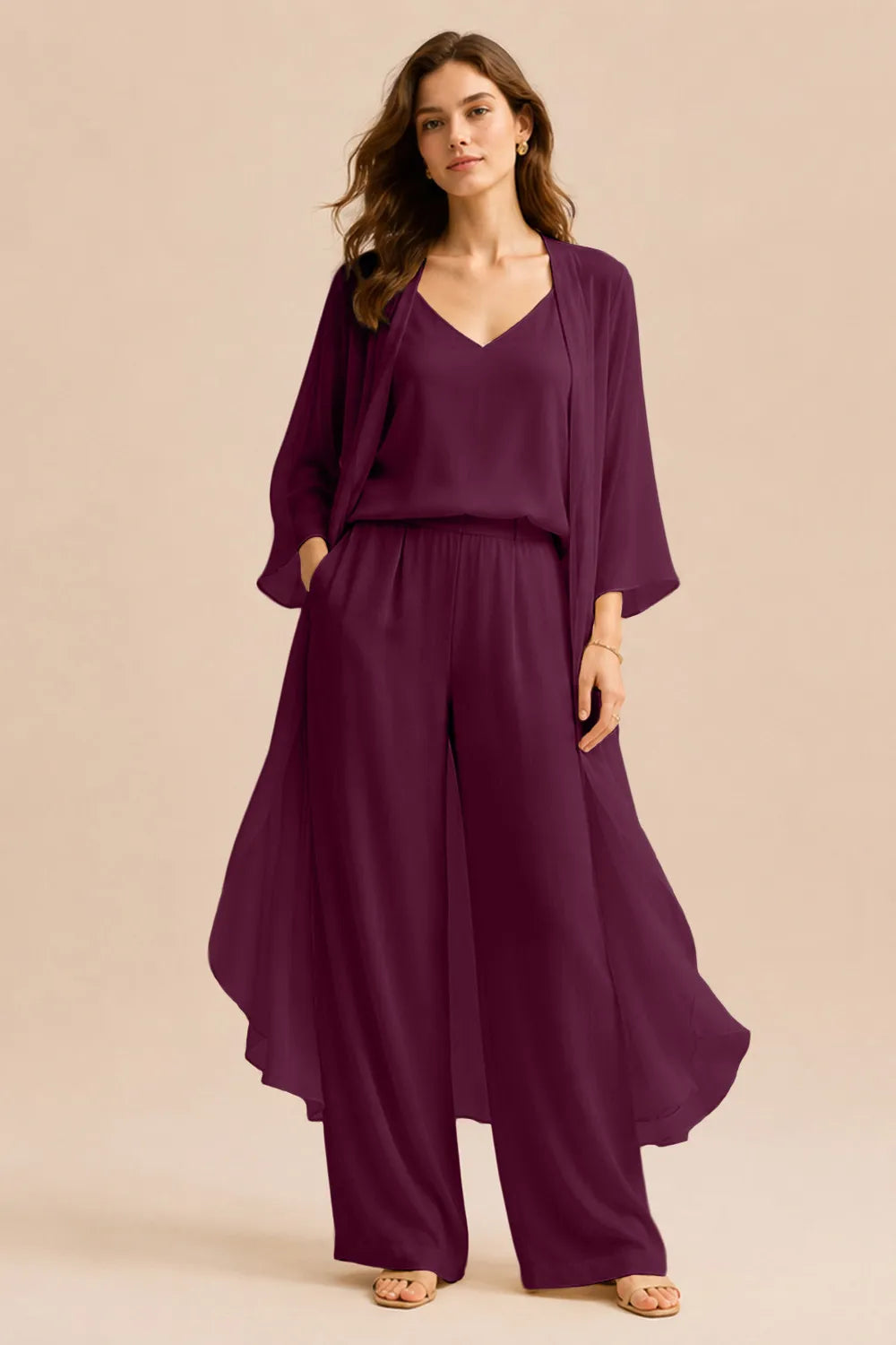 Ensemble raffiné caraco et pantalon avec veste en mousseline