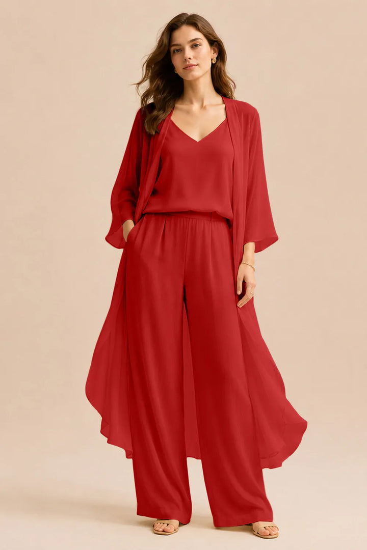 Ensemble raffiné caraco et pantalon avec veste en mousseline