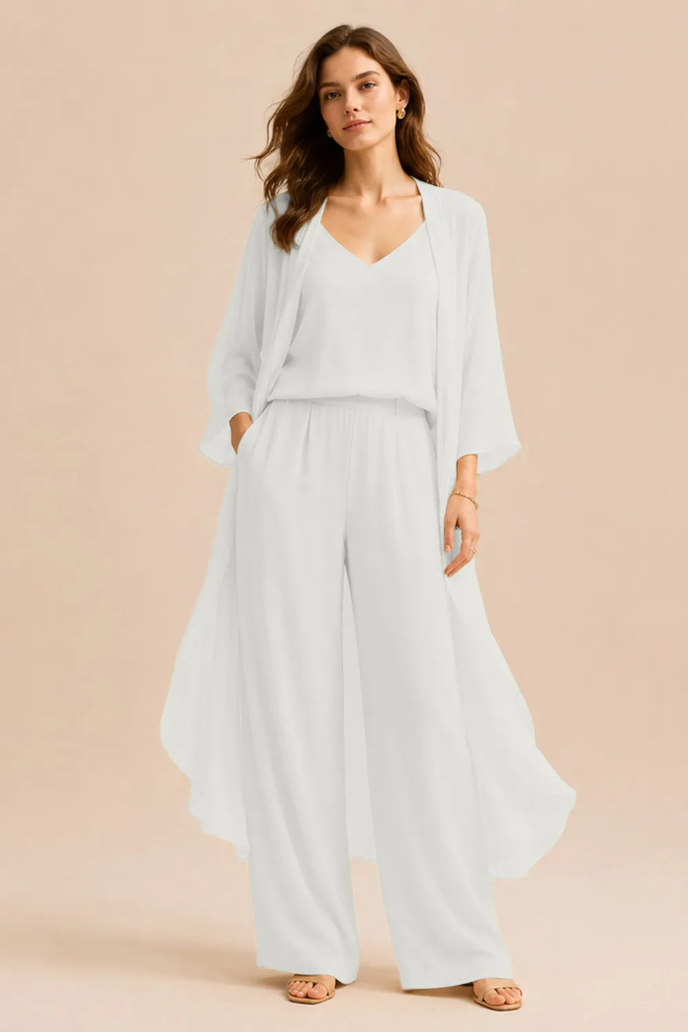 Ensemble raffiné caraco et pantalon avec veste en mousseline