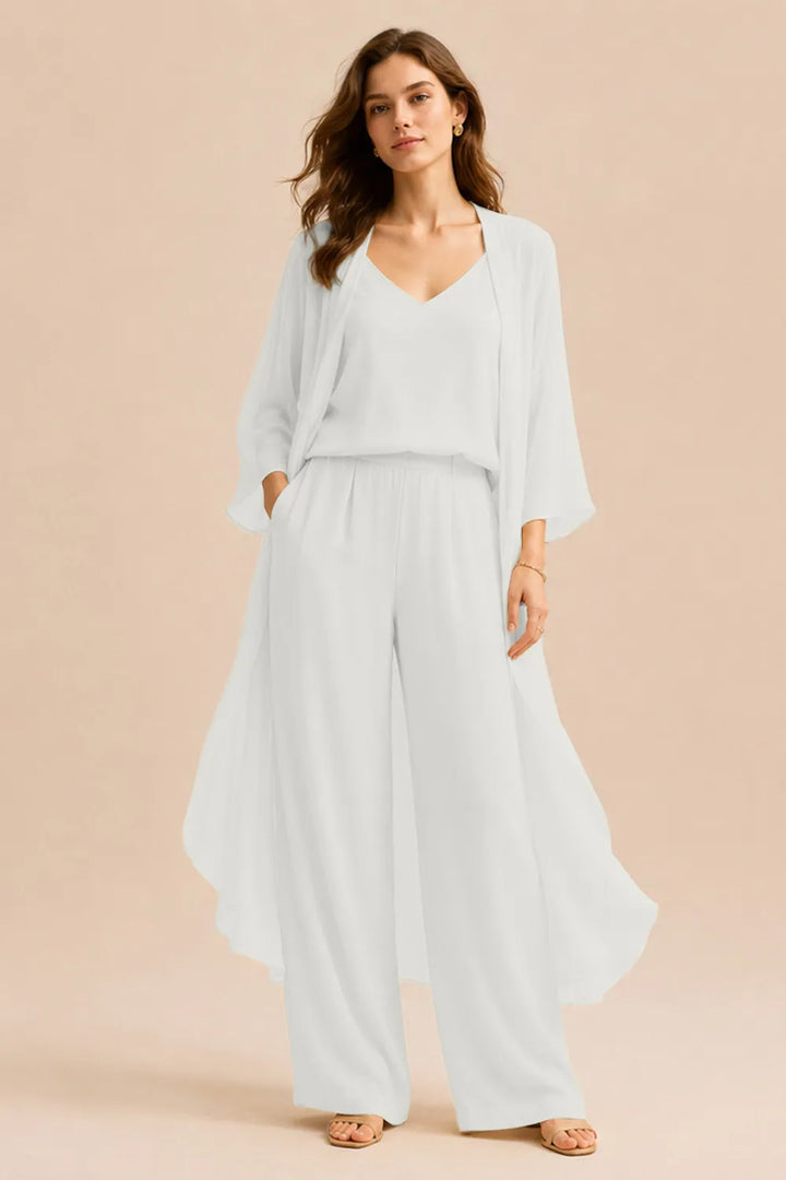 Ensemble raffiné caraco et pantalon avec veste en mousseline