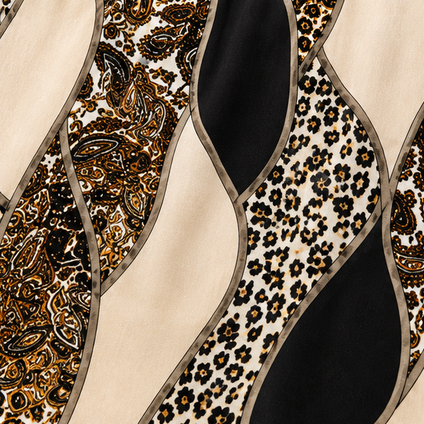 Sorelia – Mixed Print Patchwork Blouse, Leopard &amp; Paisley V Neck