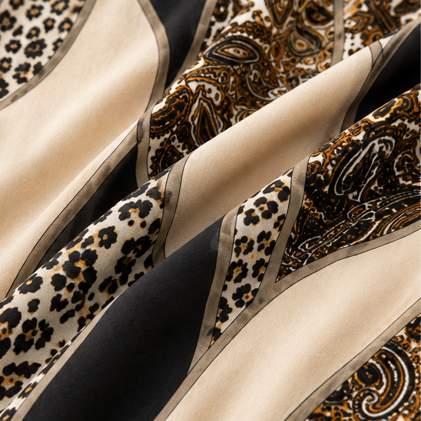 Sorelia – Mixed Print Patchwork Blouse, Leopard &amp; Paisley V Neck
