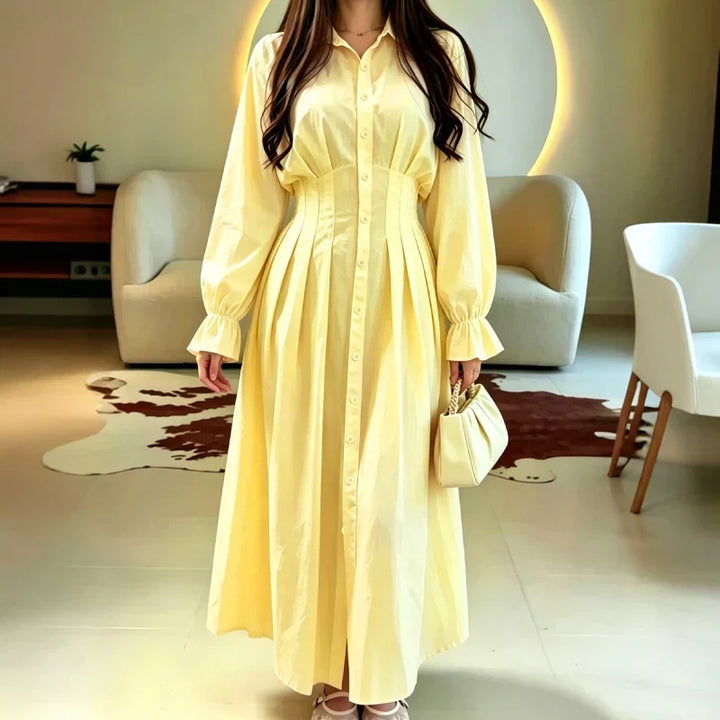 Wearbella – Pleated-Waist Belted Long-Sleeve Shirt Dress