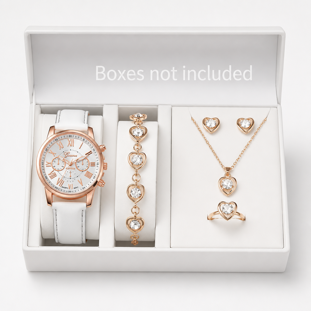 Fivella – Heart Dial 5-Piece Watch &amp; Jewelry Set