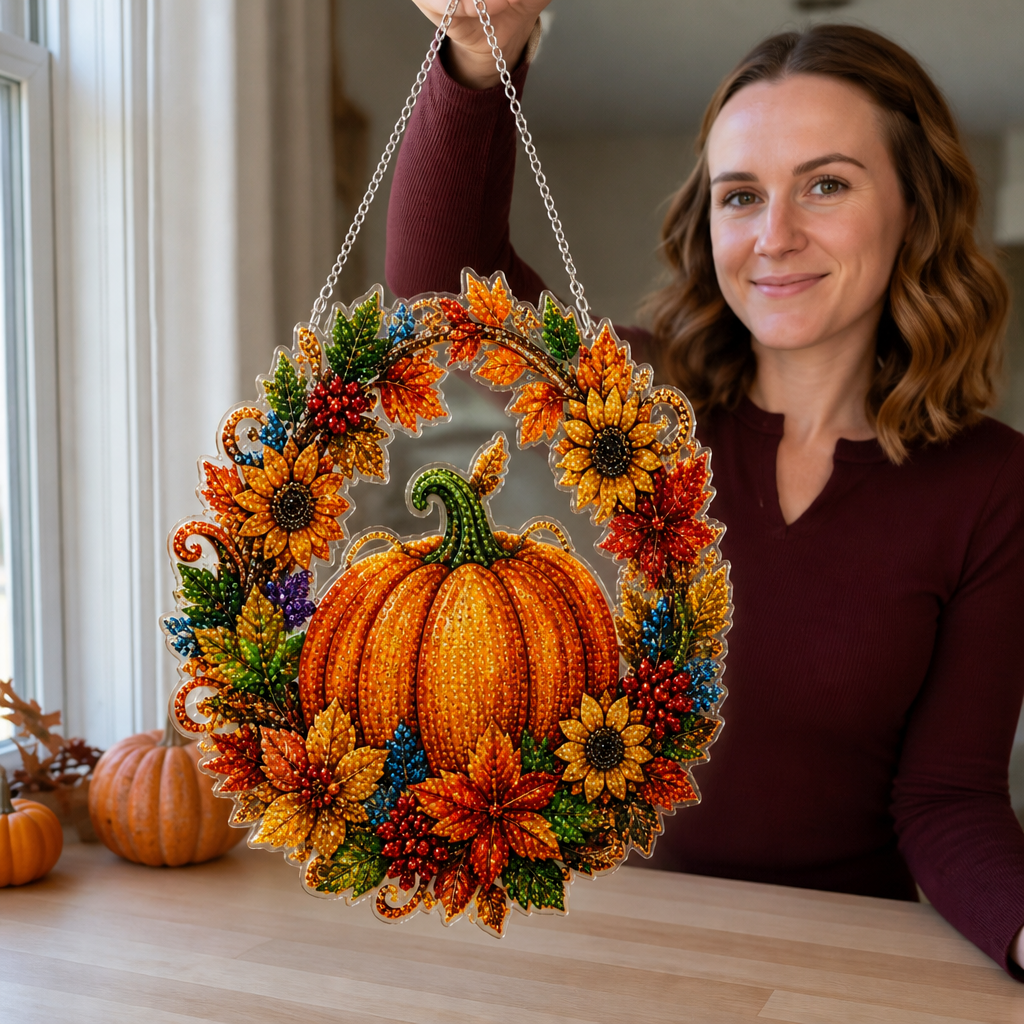 Glimmerwreath – Pumpkin &amp; Floral Diamond Painting Wreath Kit