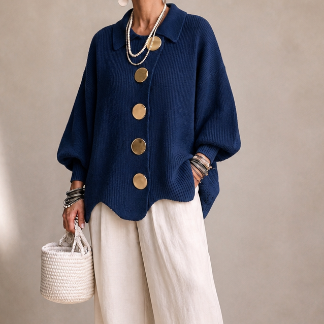 Scalloped Hem Chunky Collared Cardigan