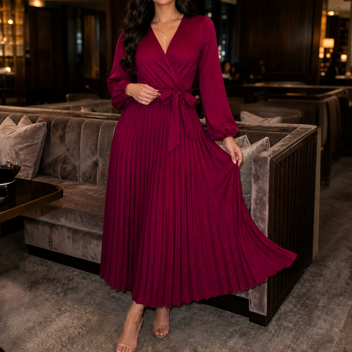 Wearbella – Pleated Wrap-Front High-Waist Maxi Dress